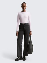 Ripp Langarmshirt mit Stehkragen - lilac fog - Model-Vorderansicht
