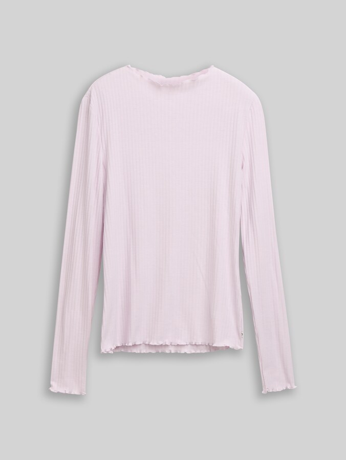 Geribd shirt met lange mouwen en opstaande kraag door Denim Female, lilac fog