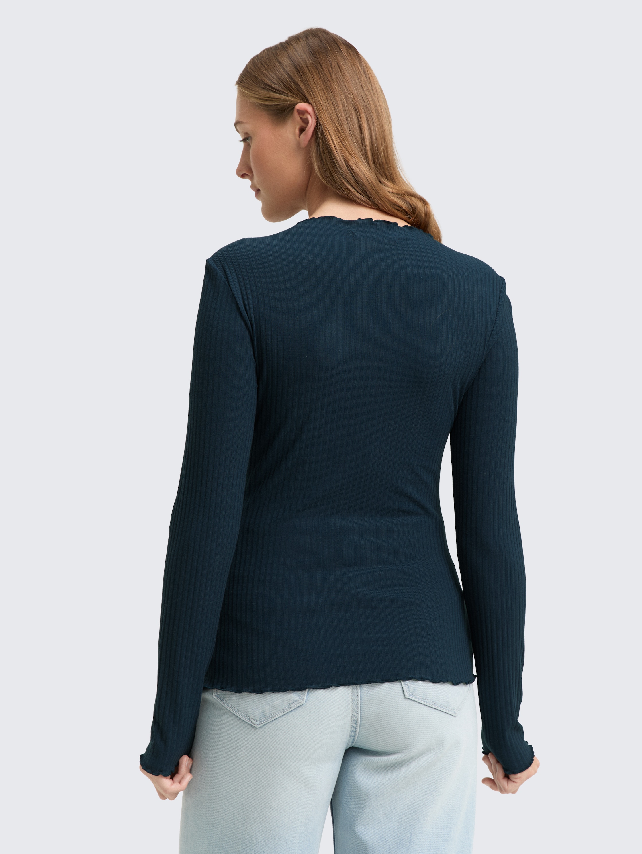 Ripp Langarmshirt mit Stehkragen - dark_sea_petrol - 