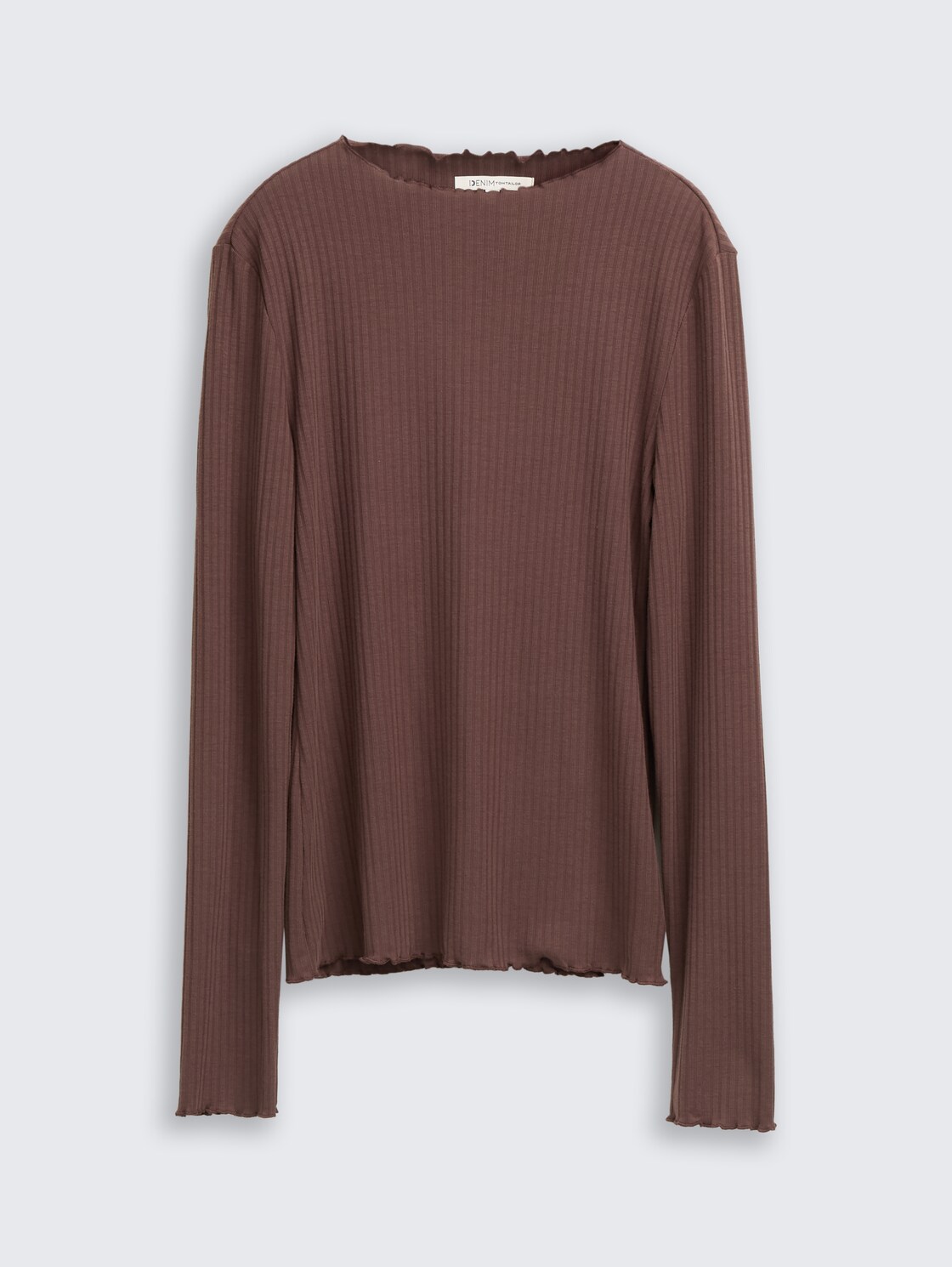 Ripp Langarmshirt mit Stehkragen - soft chocolate brown - Vorder-Produkt-Ansicht