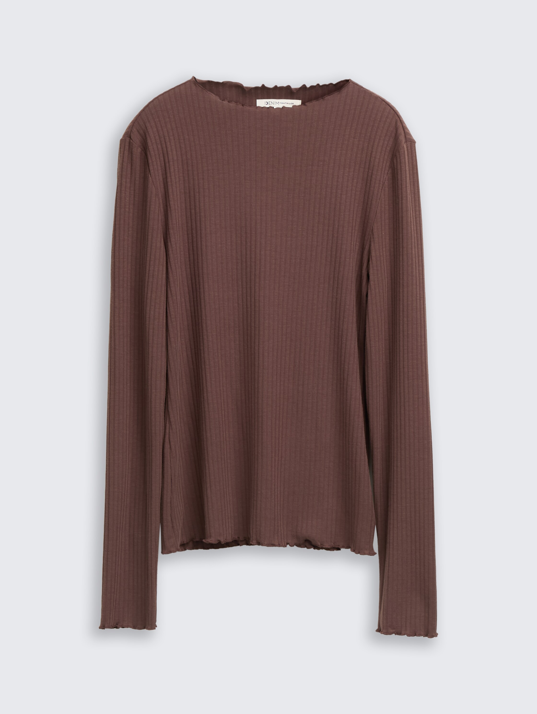 Ripp Langarmshirt mit Stehkragen - soft_chocolate_brown - 