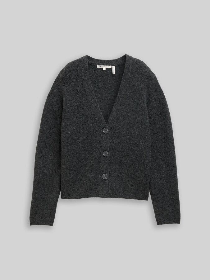 Cardigan mit V-Ausschnitt von Denim Female, Shale Grey Melange