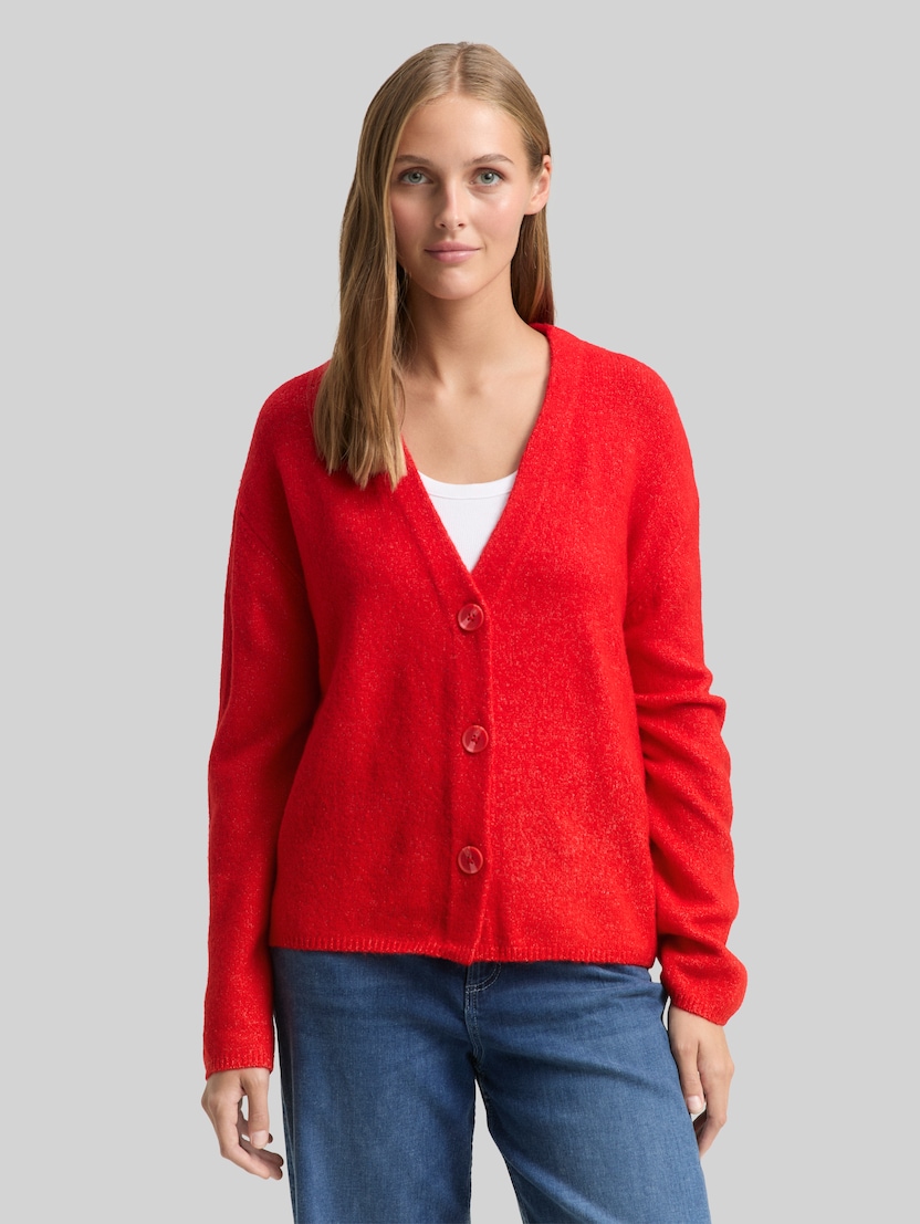 Cardigan with V-neck by Denim Female, brilliant red