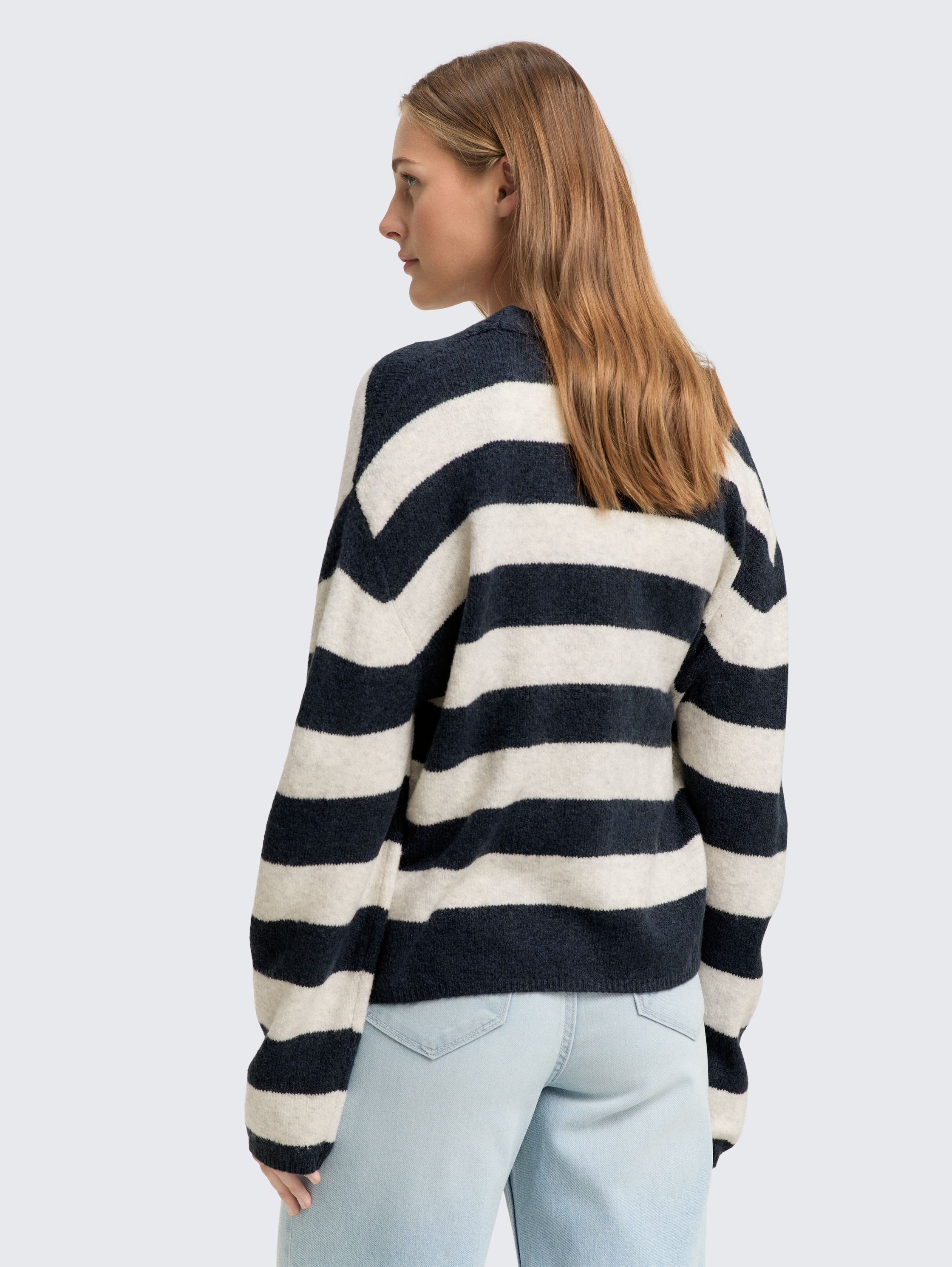 Vest met V-hals - navy off white stripe