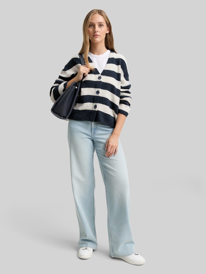 Cardigan mit V-Ausschnitt von Denim Female, navy off white stripe