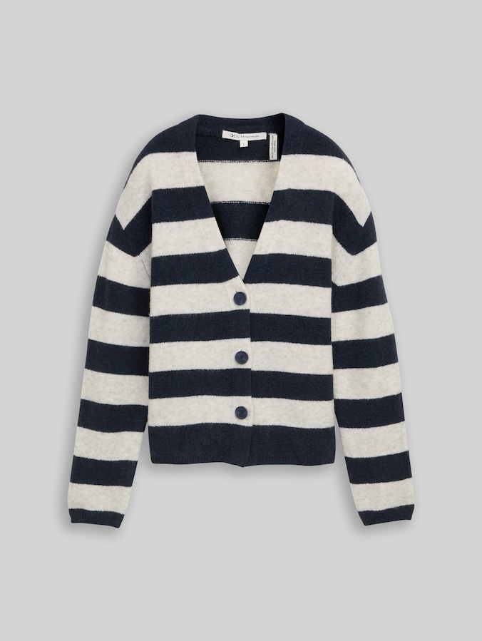 Cardigan à encolure en V par Denim Female, navy off white stripe