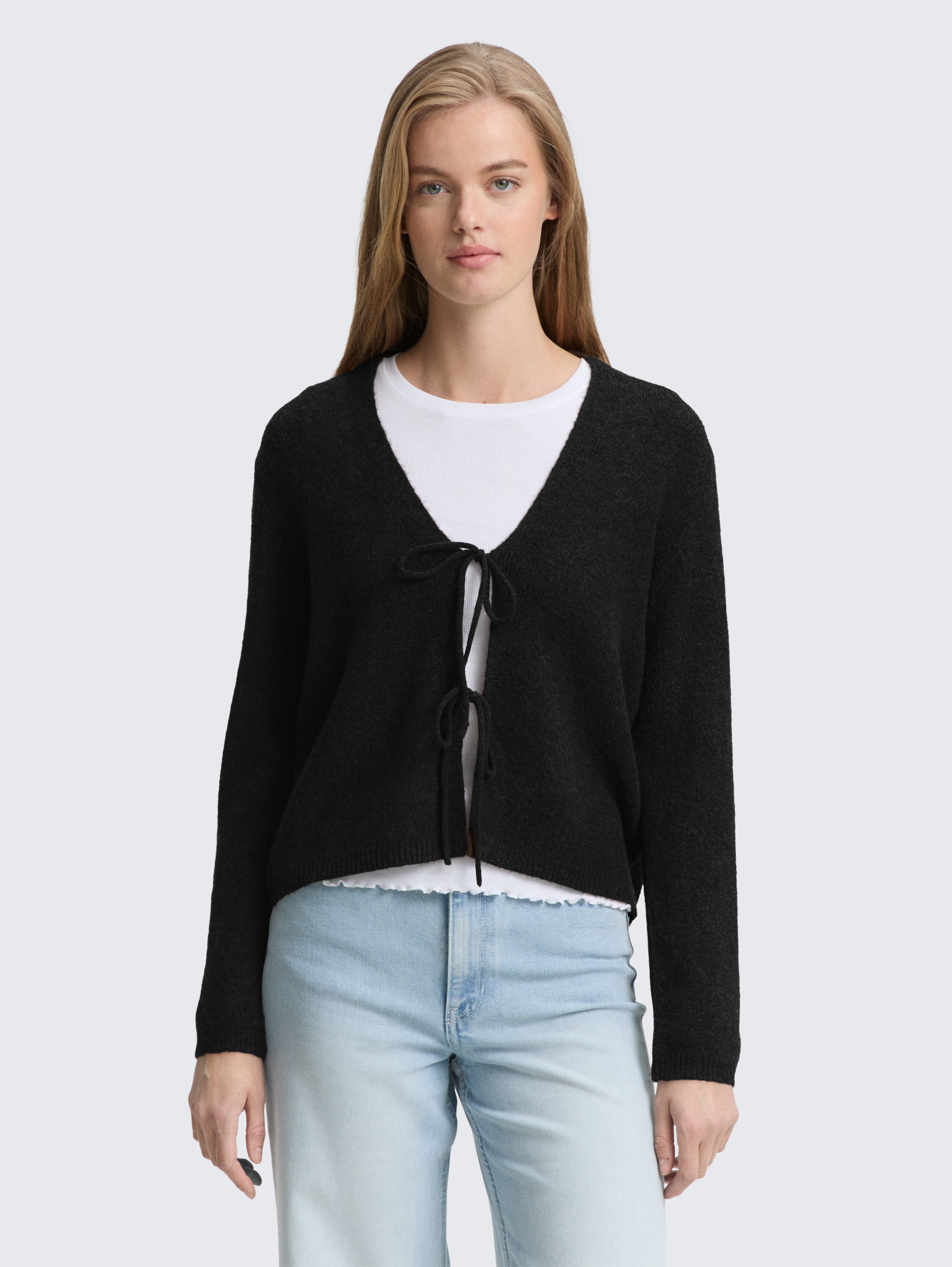 Cardigan mit Schleifen-Details von Denim Female, deep black