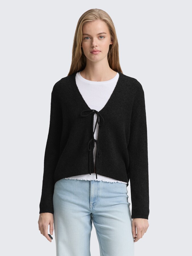 Cardigan with bow details by Denim Female, deep black