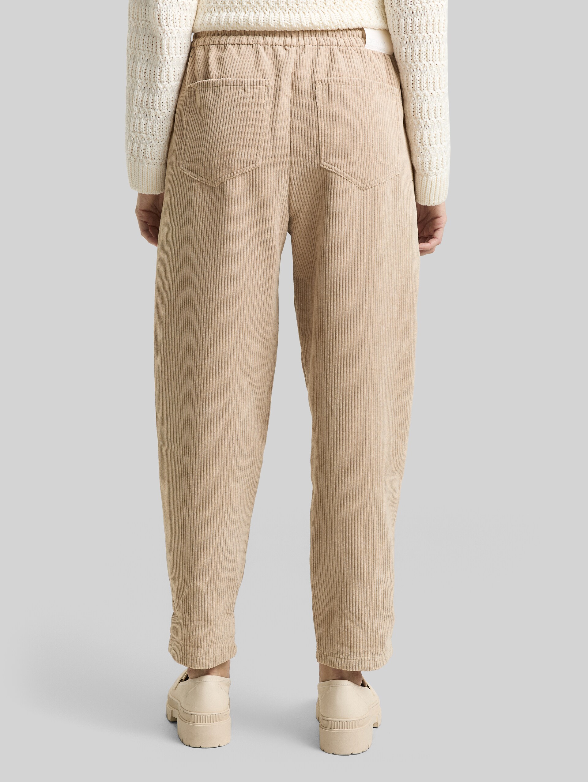 Corduroy trousers with drawstring - tan brown - Neckline model-back view