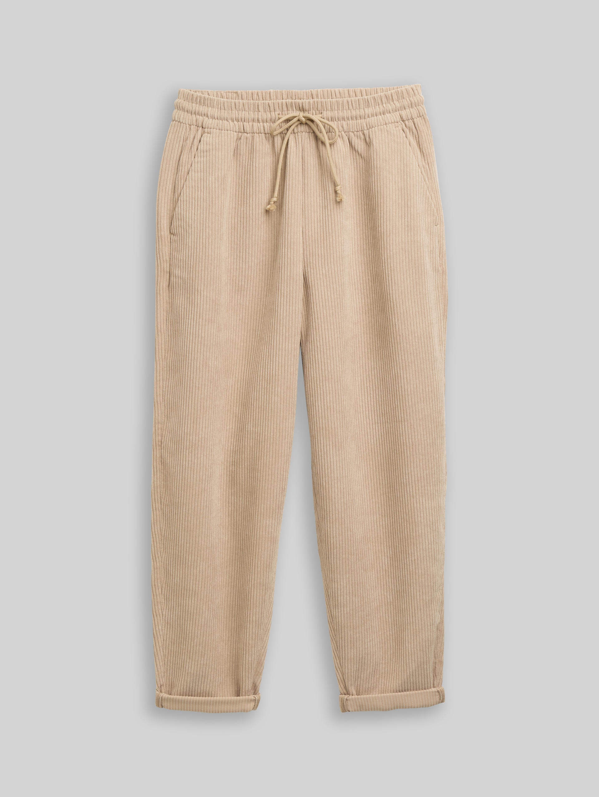 Corduroy trousers with drawstring - tan brown - Front product view