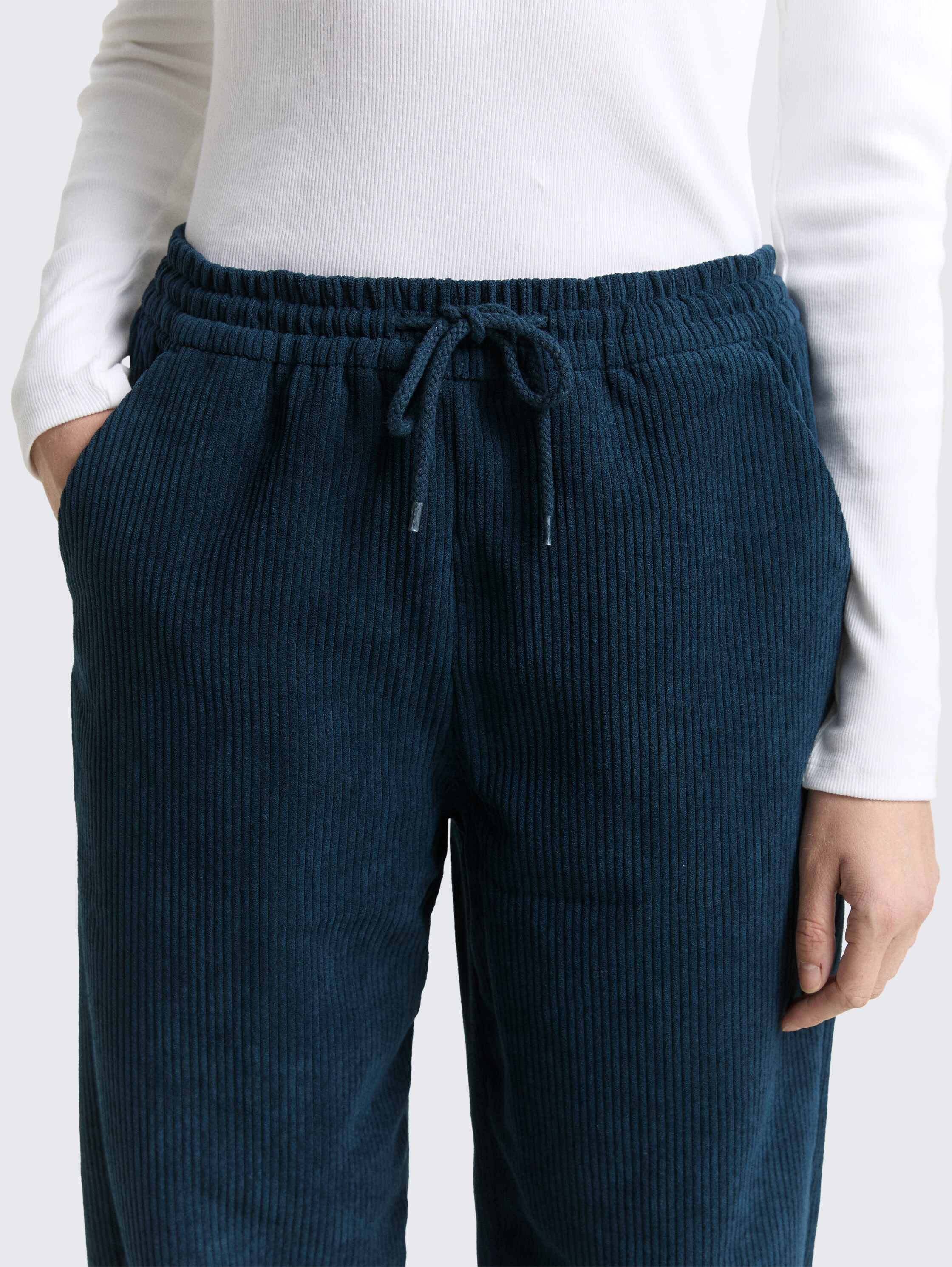 Corduroy trousers with drawstring - dark_sea_petrol - 