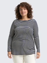 Plus Size - Long-sleeved shirt with striped pattern - navy offwhite tee stripe - Neckline model front view