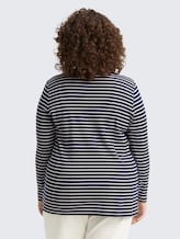 Plus Size - Long-sleeved shirt with striped pattern - navy offwhite tee stripe - Neckline model-back view