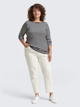 Plus Size - Long-sleeved shirt with striped pattern - navy offwhite tee stripe - Model front view
