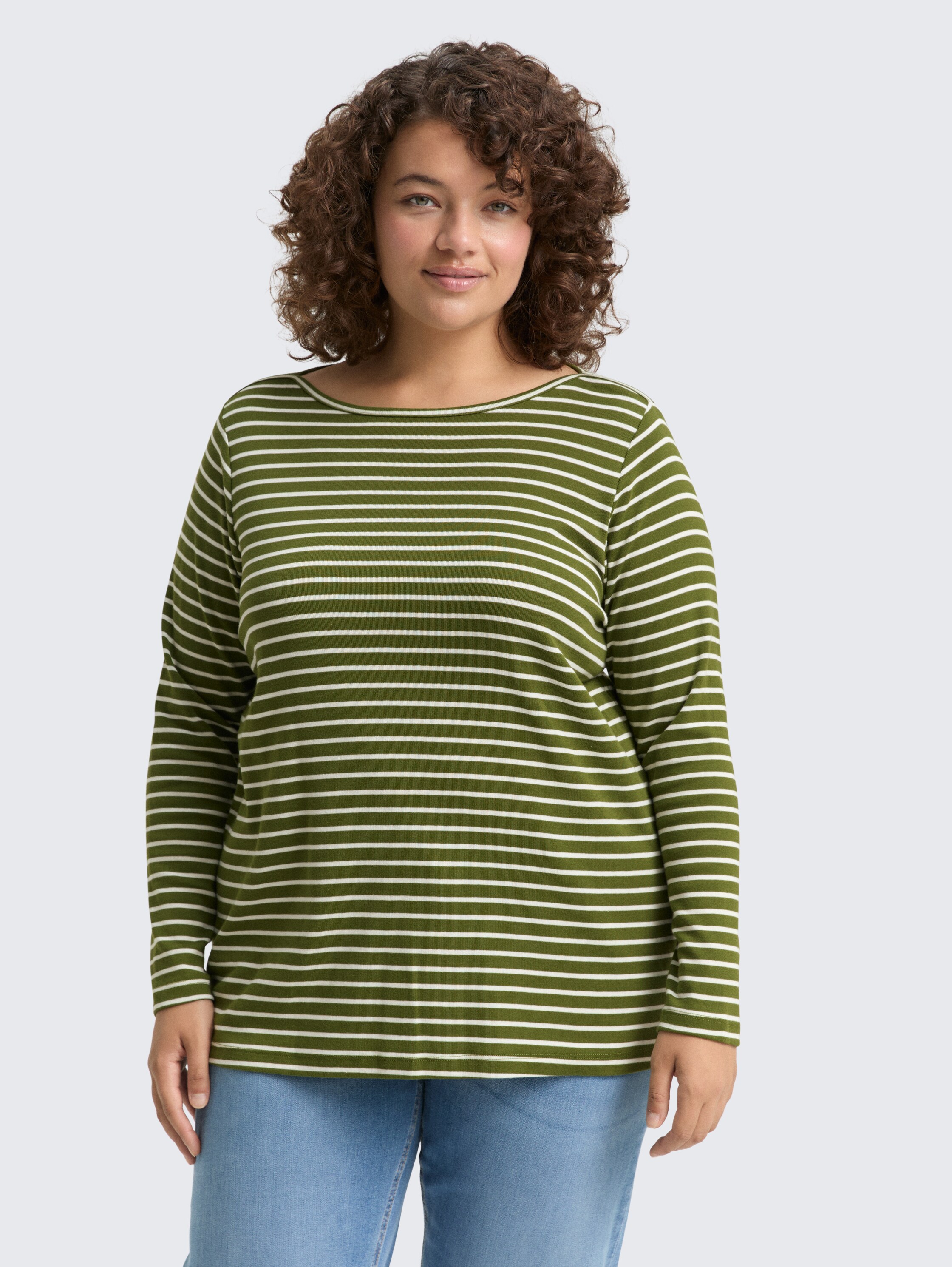Plus Size - Langarmshirt mit Streifenmuster - green_offwhite_tee_stripe - 