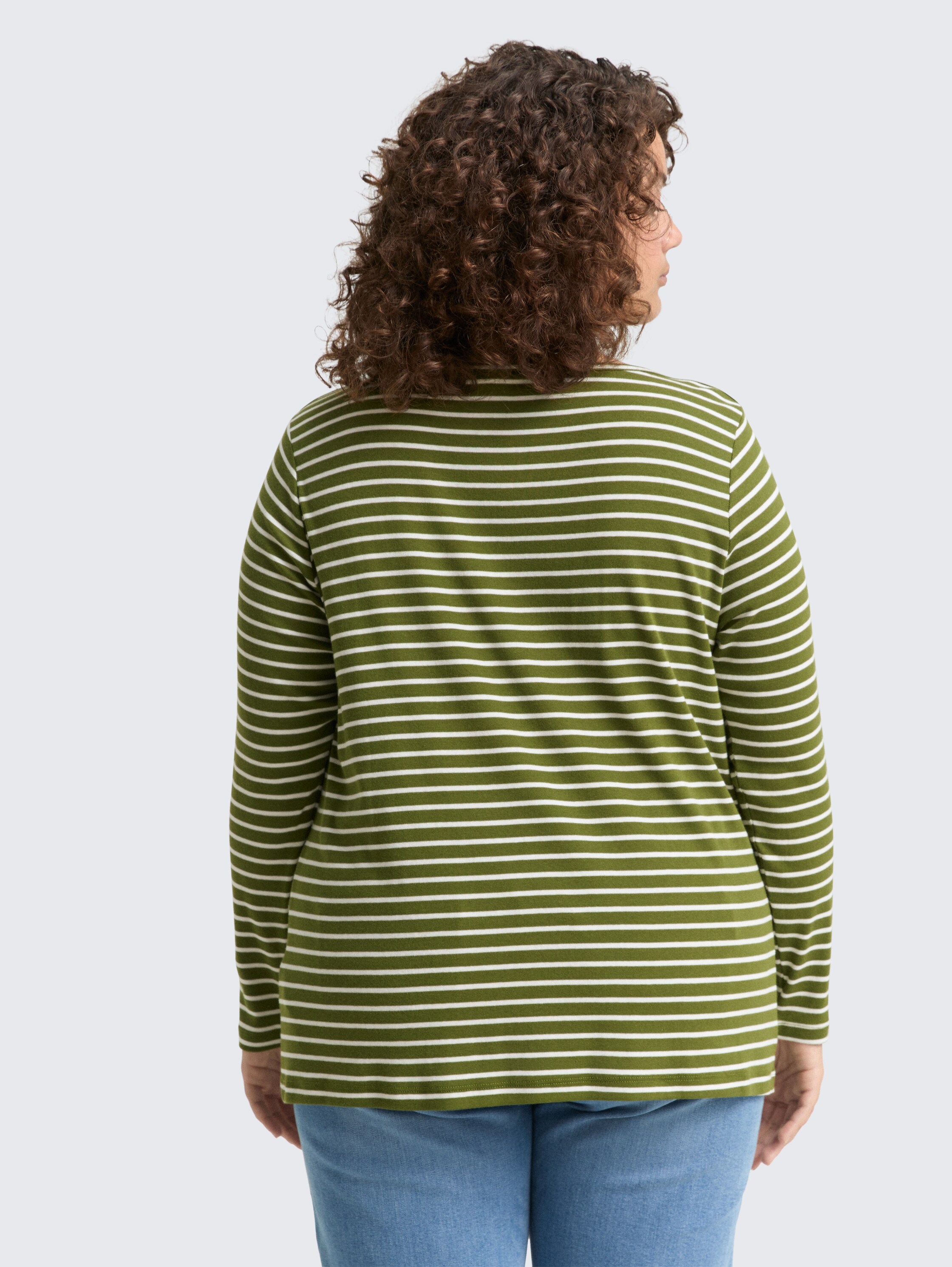 Plus Size - Langarmshirt mit Streifenmuster - green_offwhite_tee_stripe - 