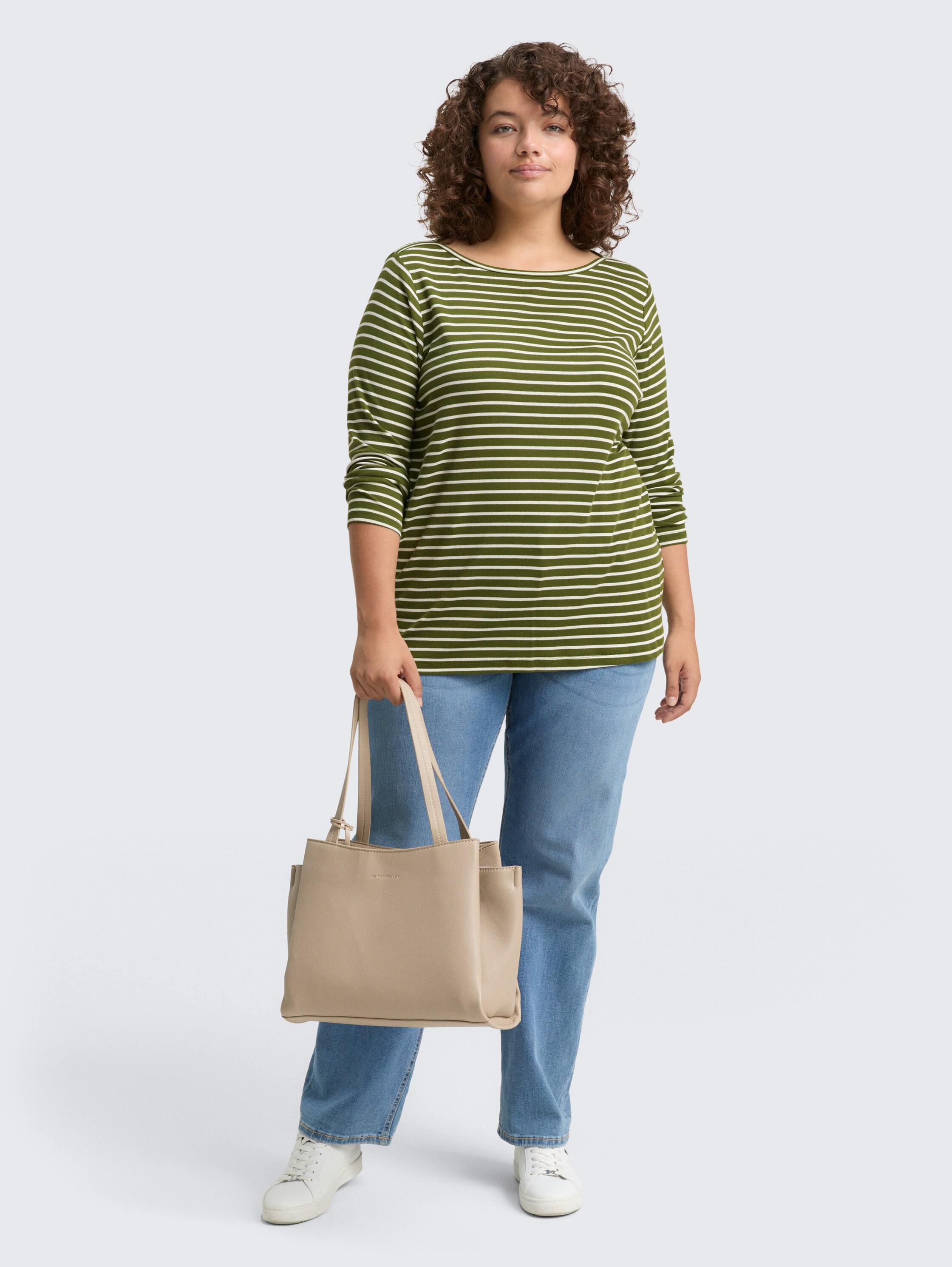 Plus Size - Langarmshirt mit Streifenmuster - green_offwhite_tee_stripe - 