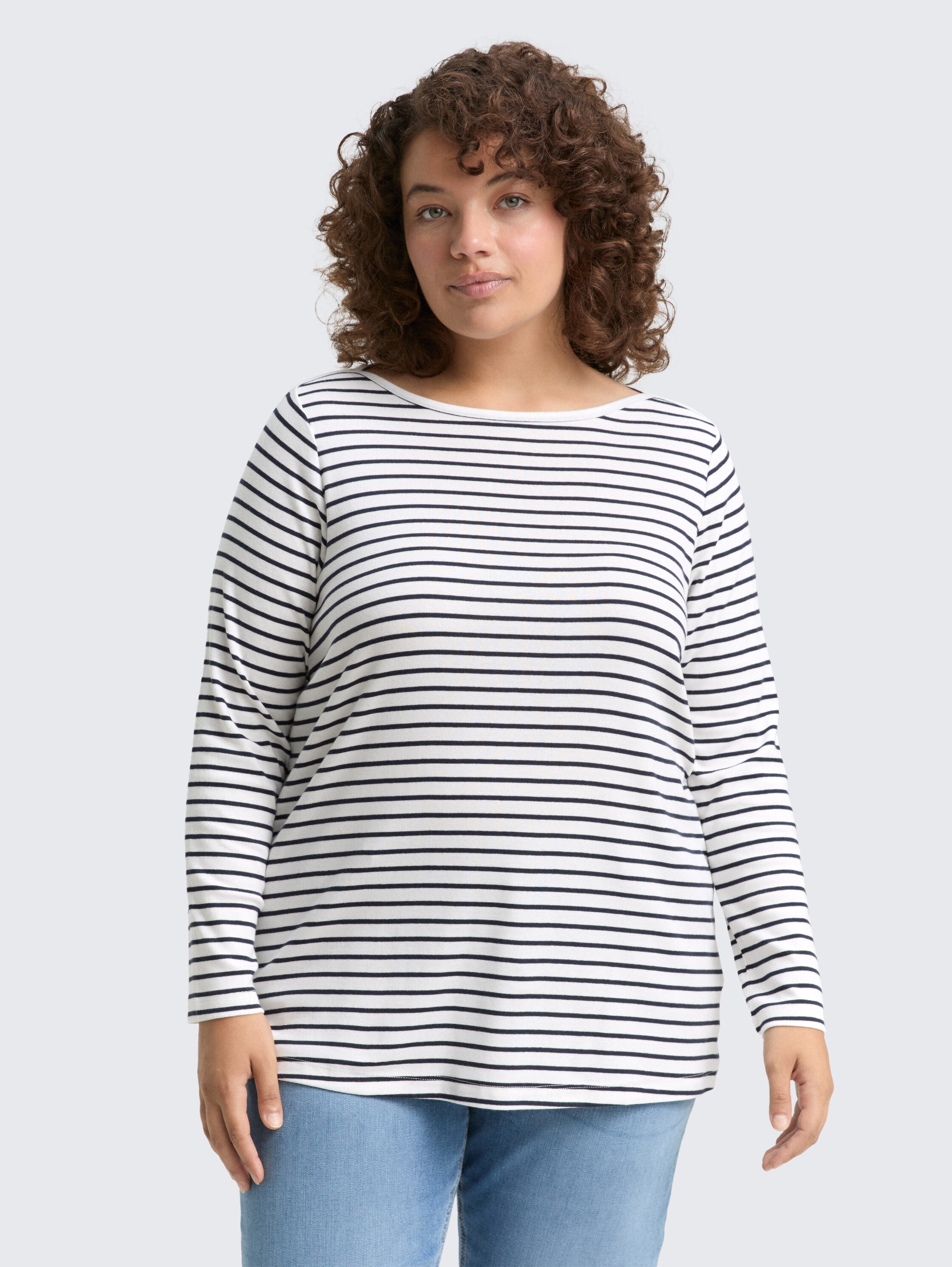 Plus Size - Langarmshirt mit Streifenmuster - offwhite_navy_tee_stripe - 