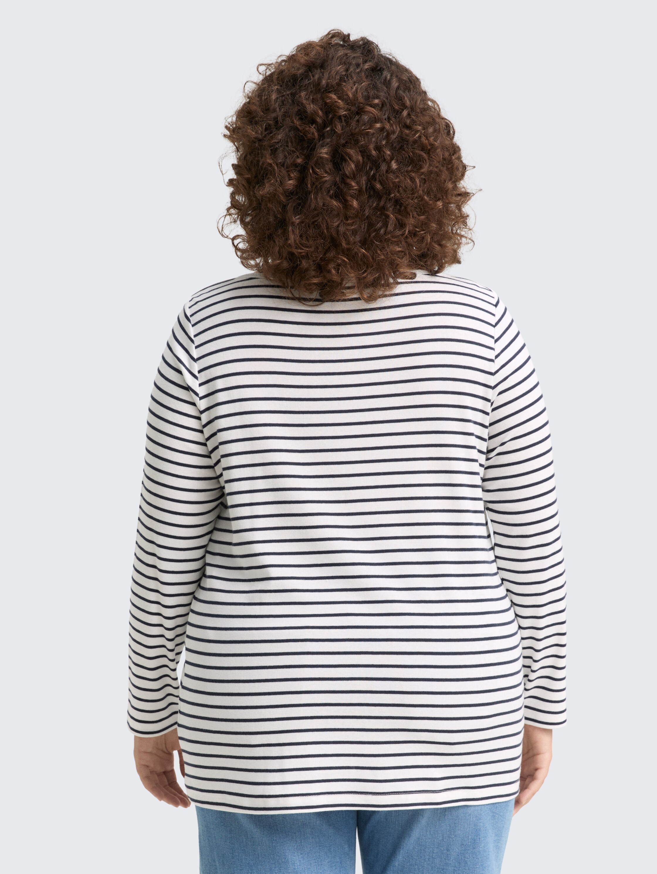 Plus Size - Langarmshirt mit Streifenmuster - offwhite_navy_tee_stripe - 