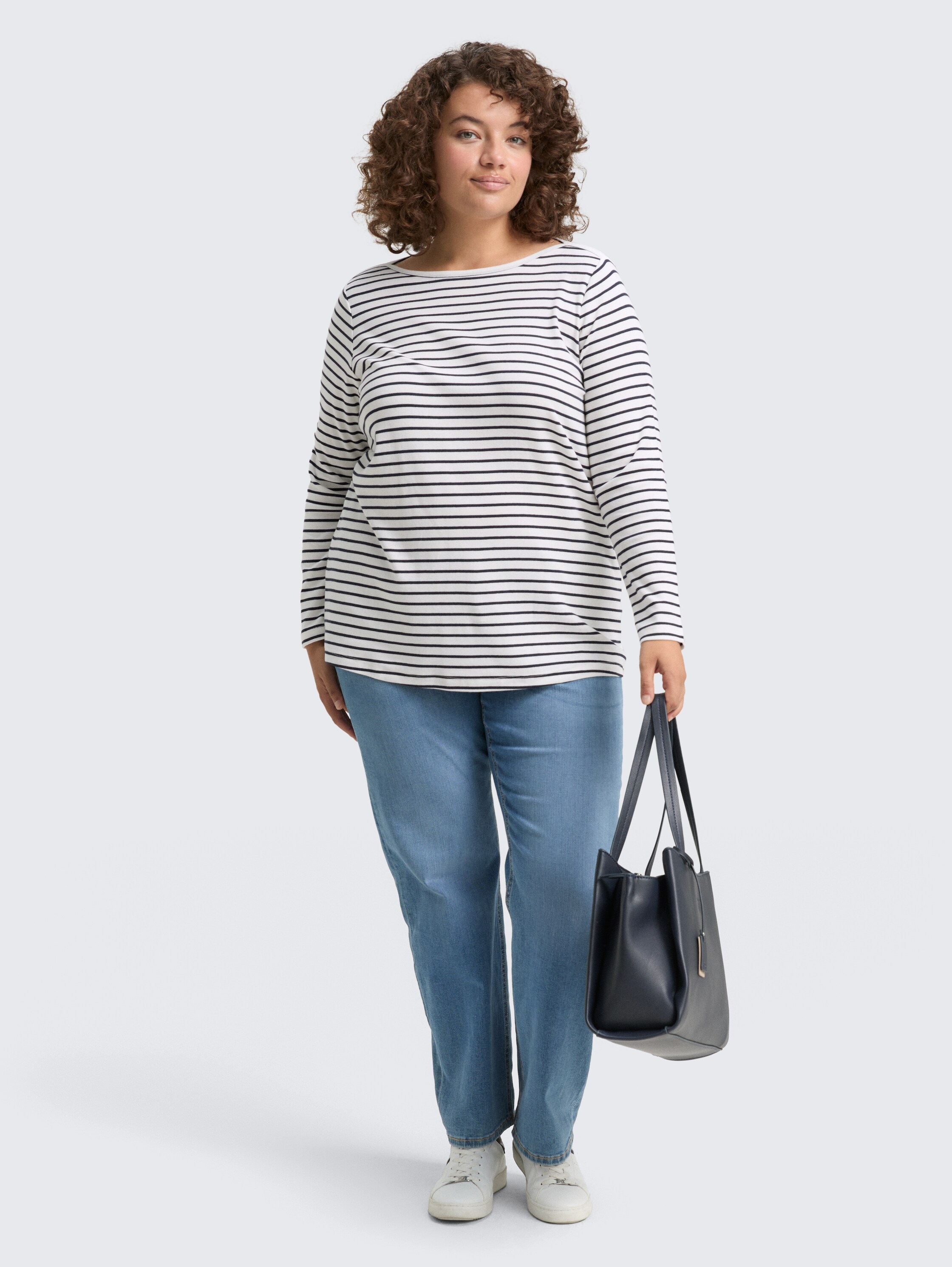 Plus Size - Langarmshirt mit Streifenmuster - offwhite_navy_tee_stripe - 