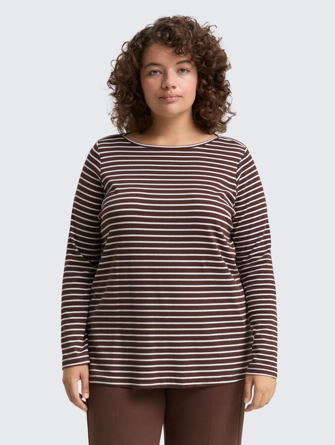 Plus Size - Shirt met lange mouwen en streepjesmotief door Women Plus Size, brown offwhite tee stripe