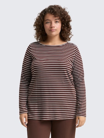 Plus Size - Langarmshirt mit Streifenmuster von Women Plus Size, brown offwhite tee stripe