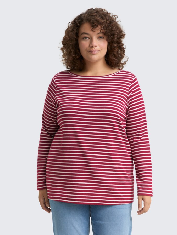 Plus Size - Shirt met lange mouwen en streepjesmotief door Women Plus Size, red offwhite stripe