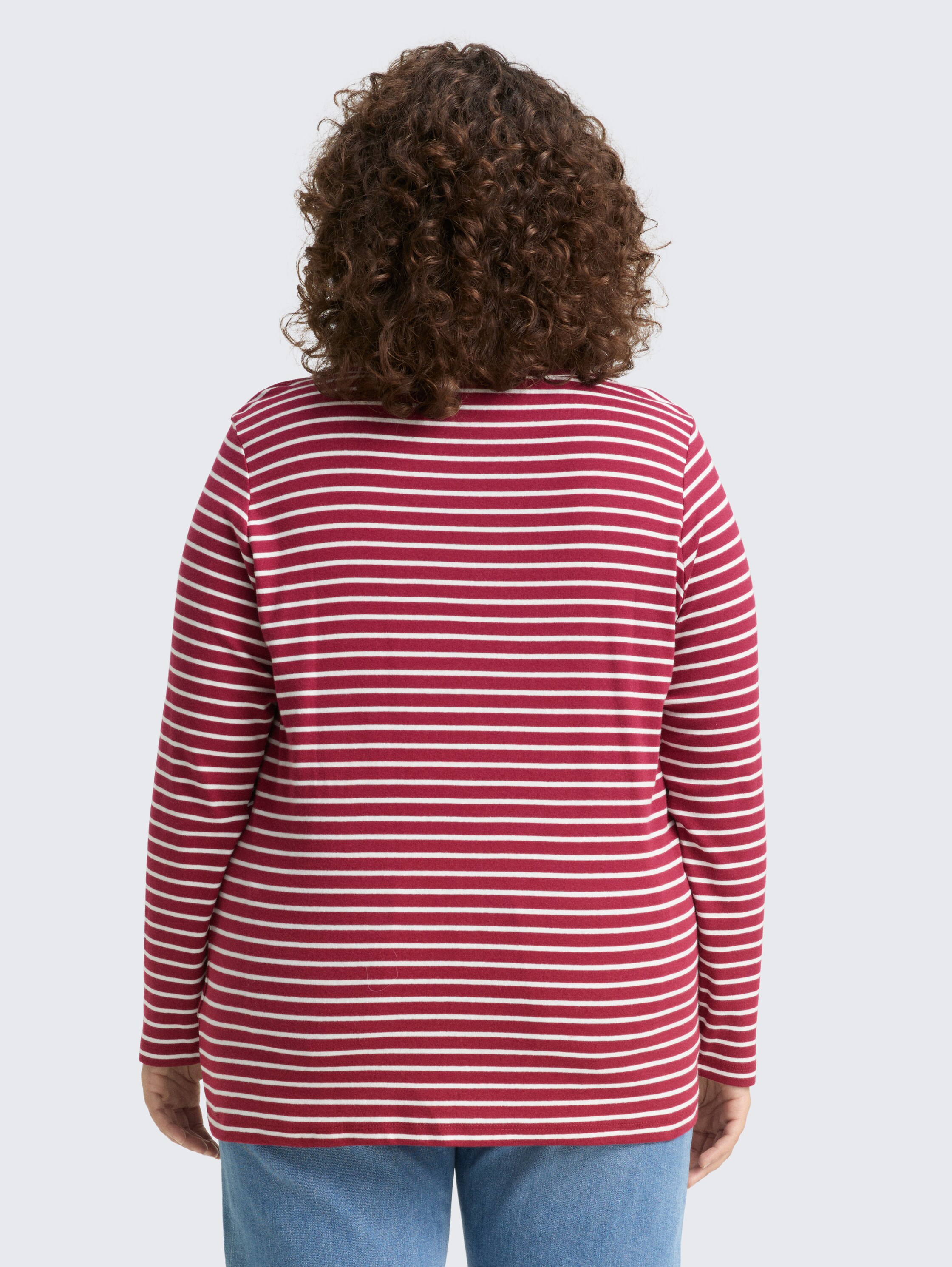 Plus size long-sleeved shirt with striped pattern - red_offwhite_stripe - 
