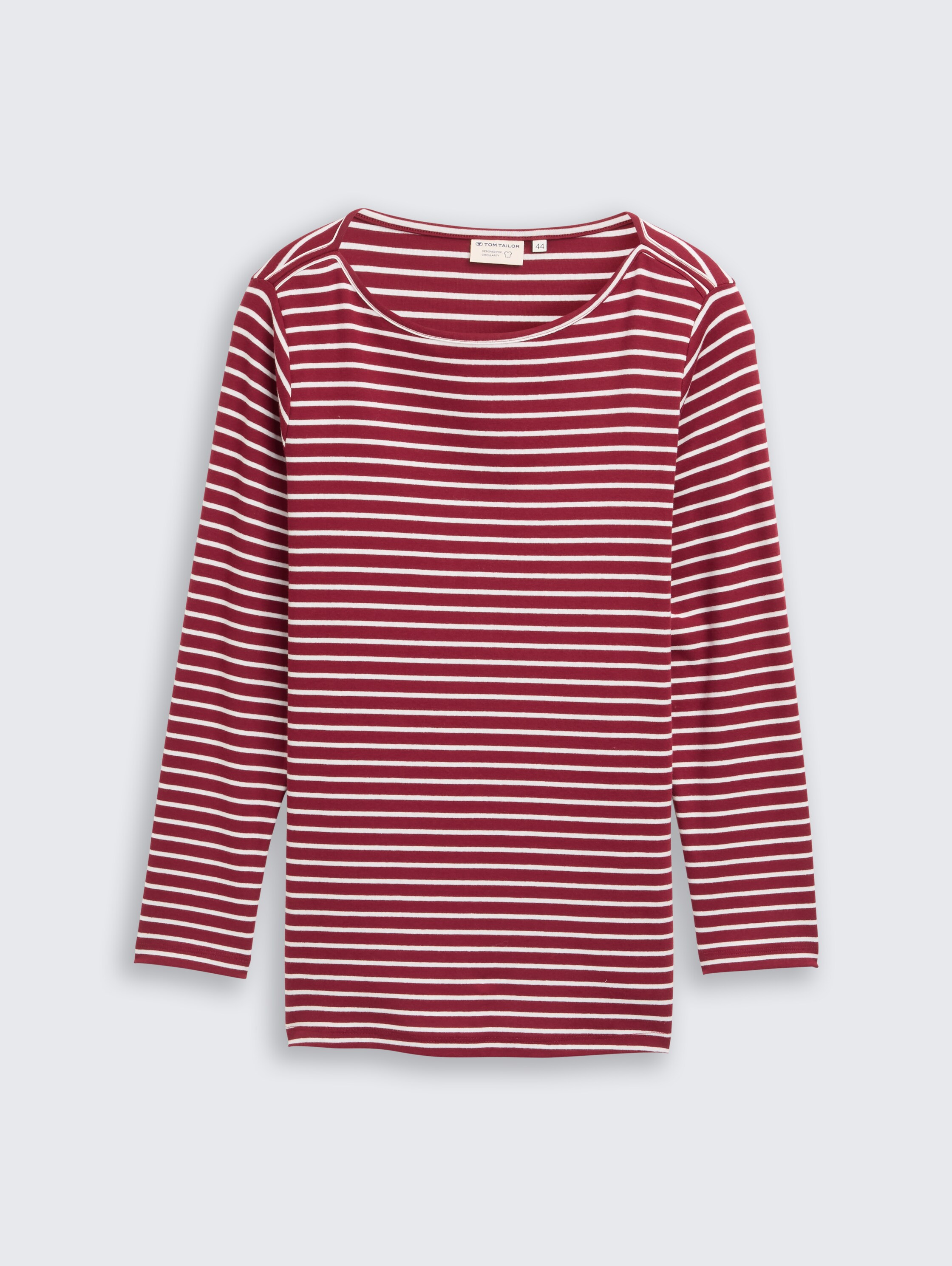 Plus size long-sleeved shirt with striped pattern - red_offwhite_stripe - 