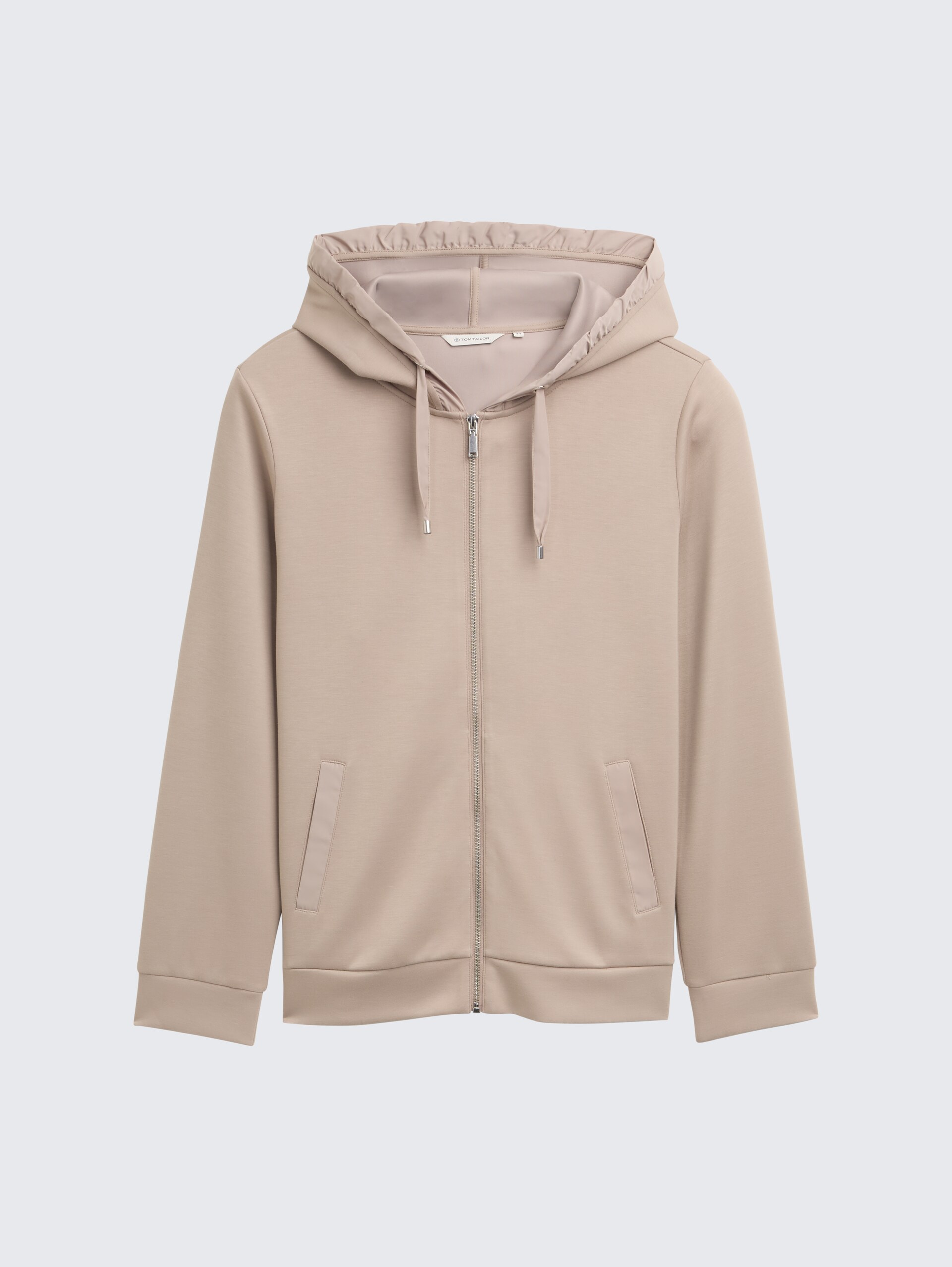 Plus Size - Hoodie Sweatjacke aus Scuba - soft taupe grey - Vorder-Produkt-Ansicht