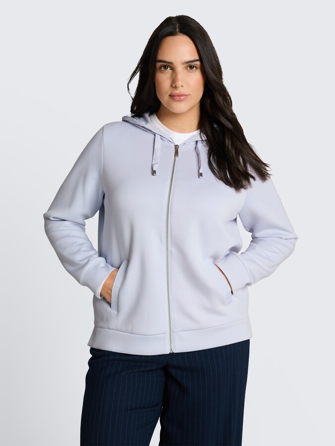 Plus Size - hoodie sweatshirt jacket made from scuba fabric by Women Plus Size, soft dusty blue