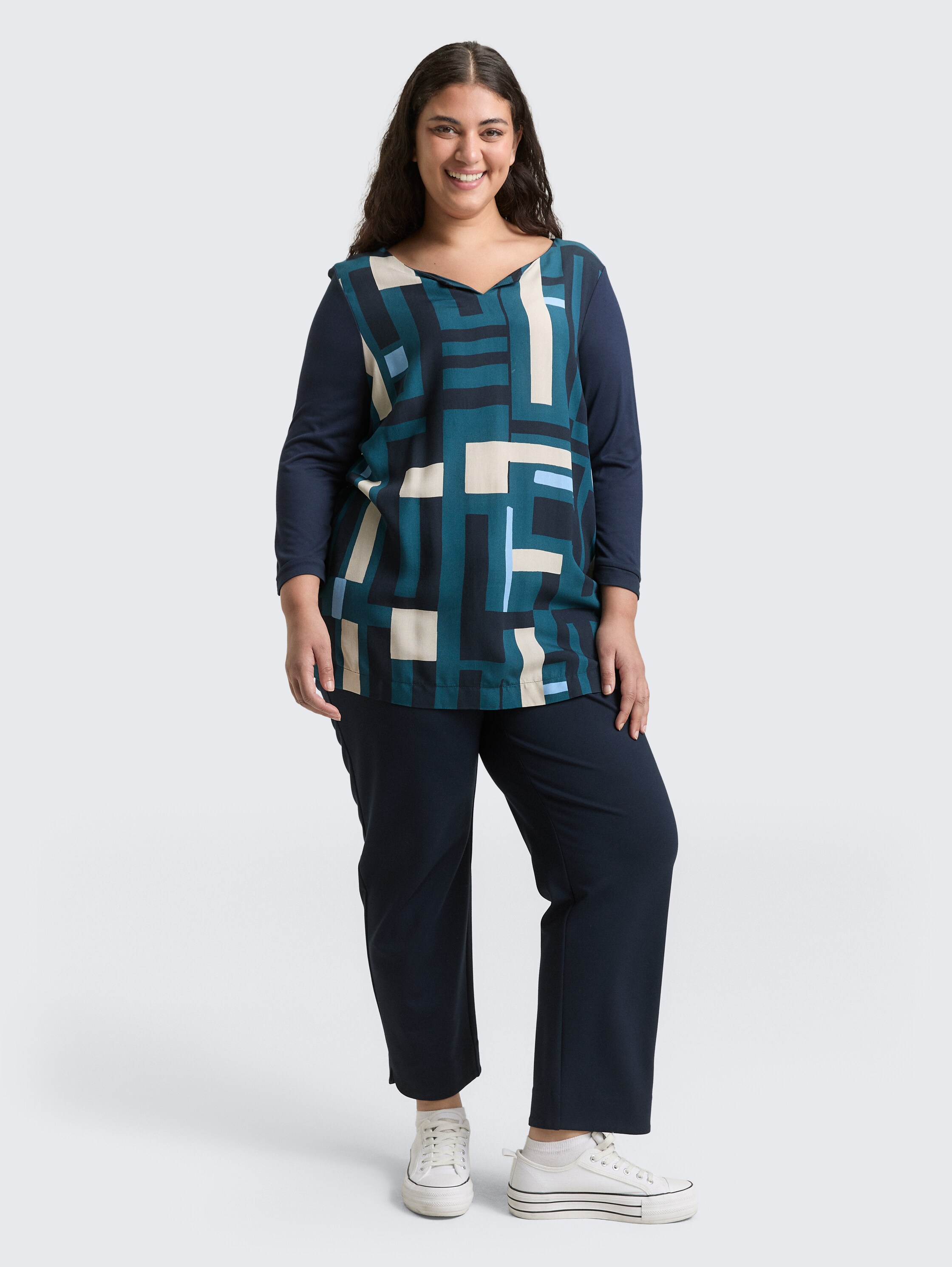 Plus Size - Langarmshirt im Material-Mix - lunar_eclipse - 