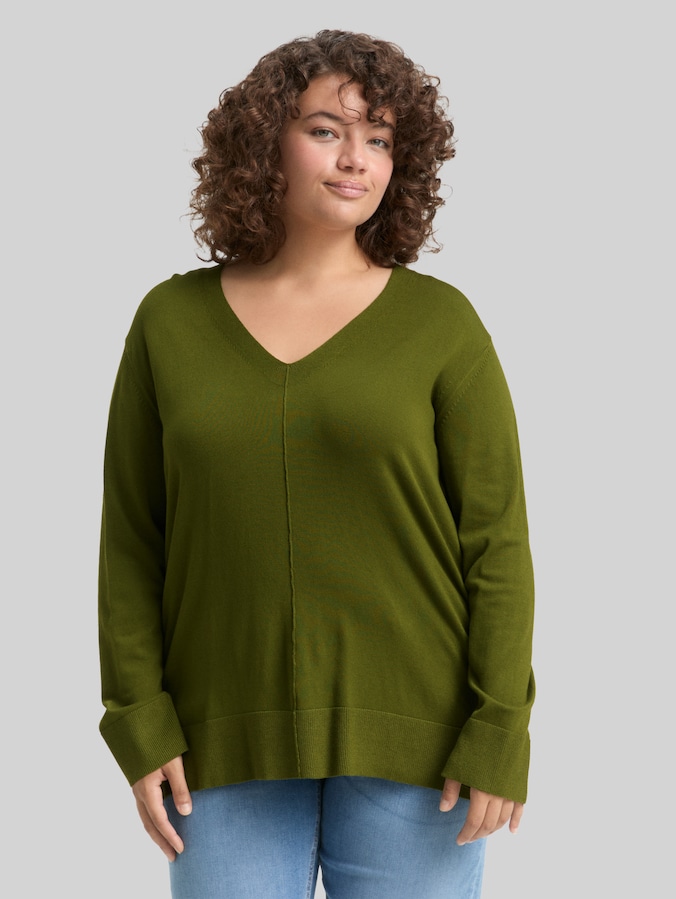 Plus Size - Losvallende gebreide trui door Women Plus Size, deep ivy green