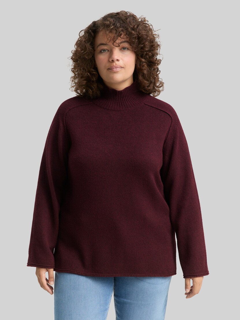 Plus Size - Loose Fit Strickpullover mit Stehkragen von Women Plus Size, Dark Red Mélange