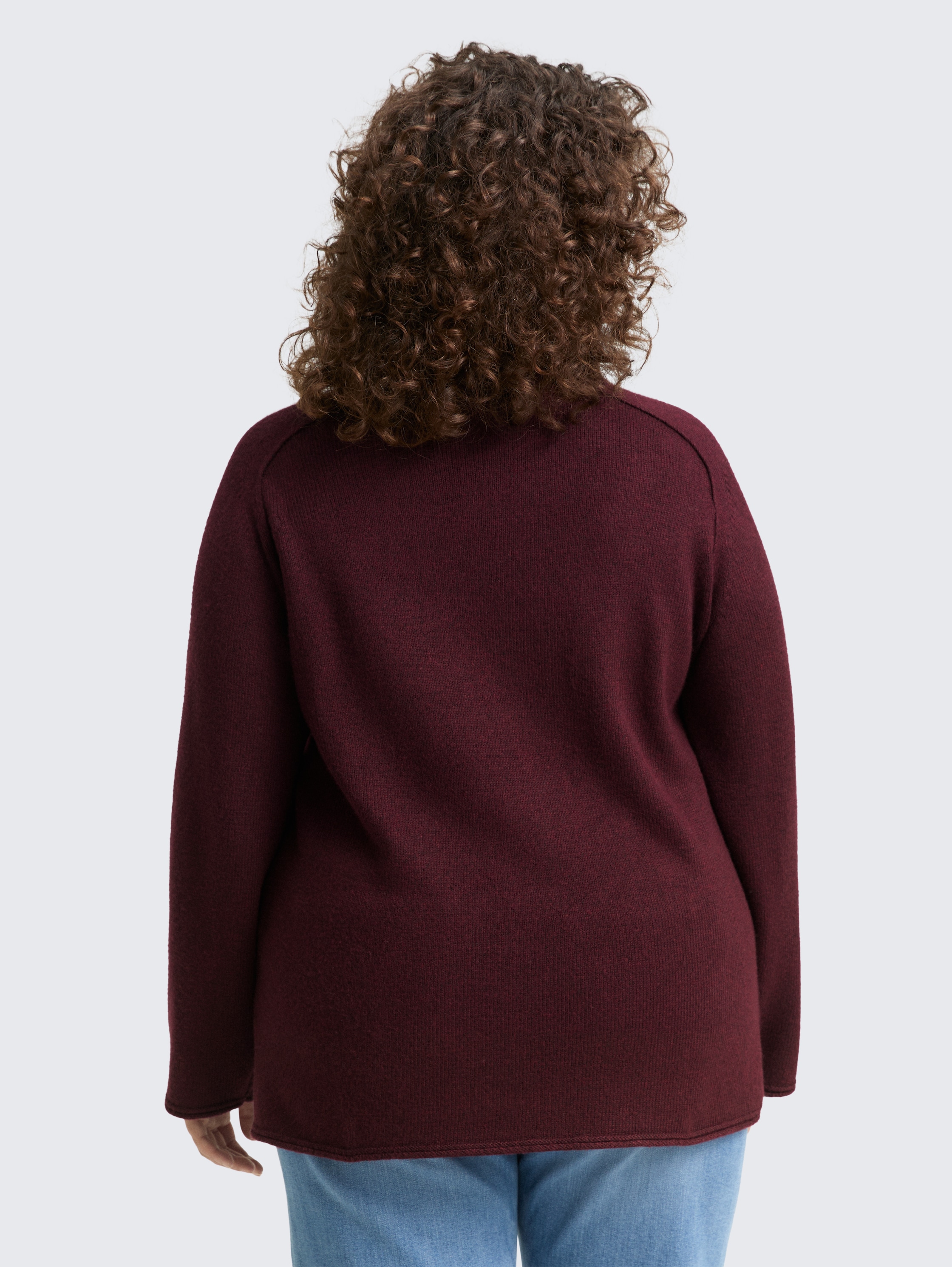 Plus Size - Loose Fit Strickpullover mit Stehkragen - Dark Red Mélange