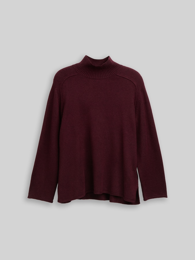 Plus Size - Losvallende gebreide trui met opstaande kraag door Women Plus Size, Dark Red Mélange