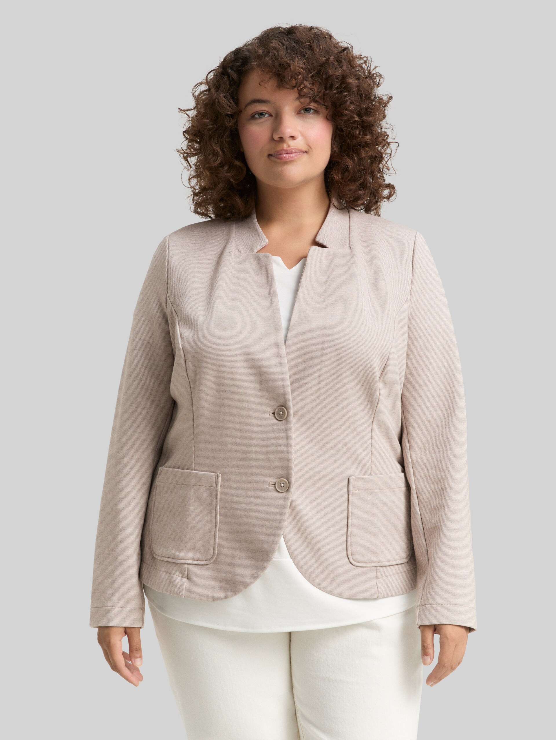 Plus Size - Fitted blazer - soft taupe melange