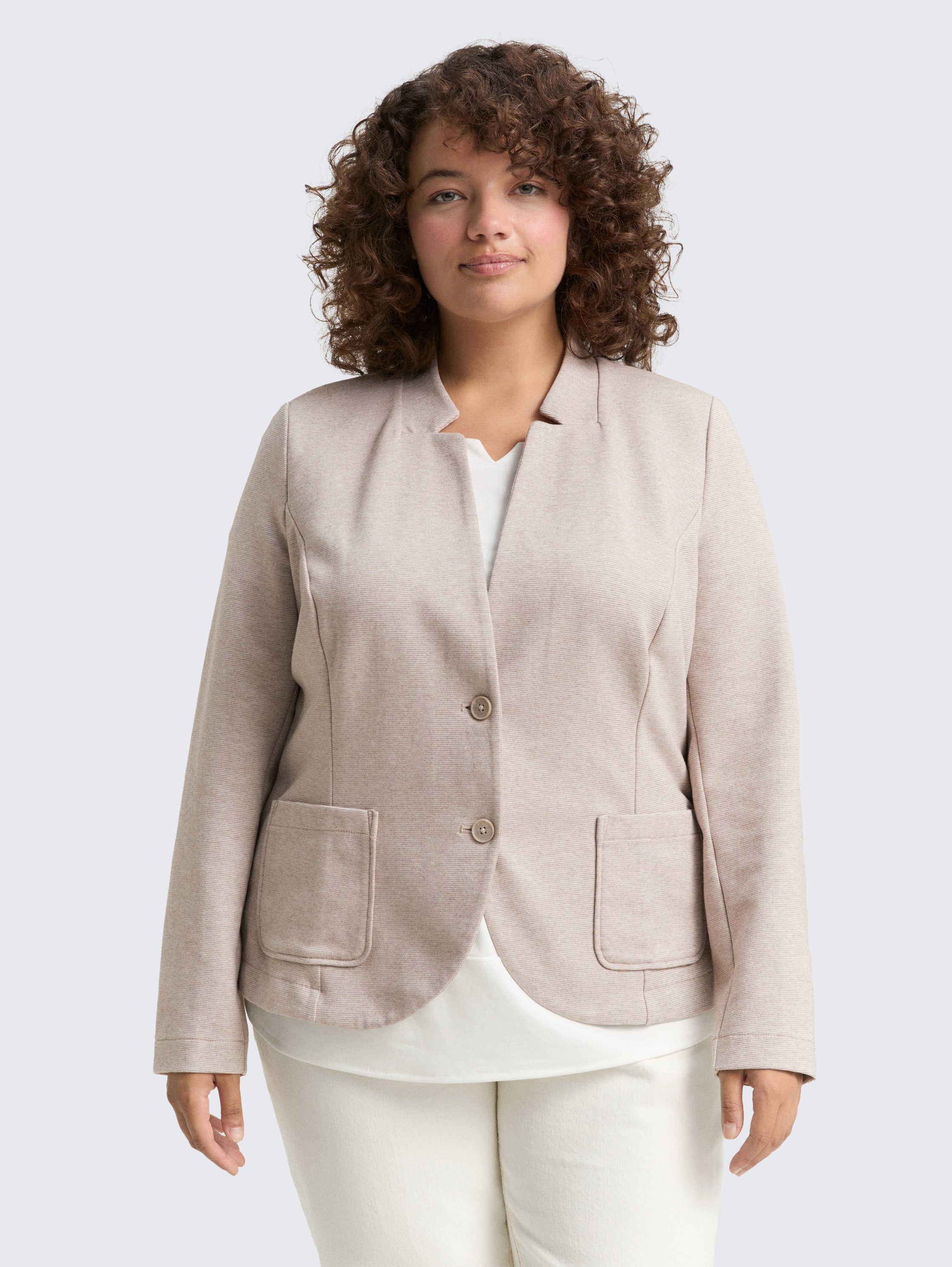 Plus Size - Fitted Blazer - soft_taupe_melange - 
