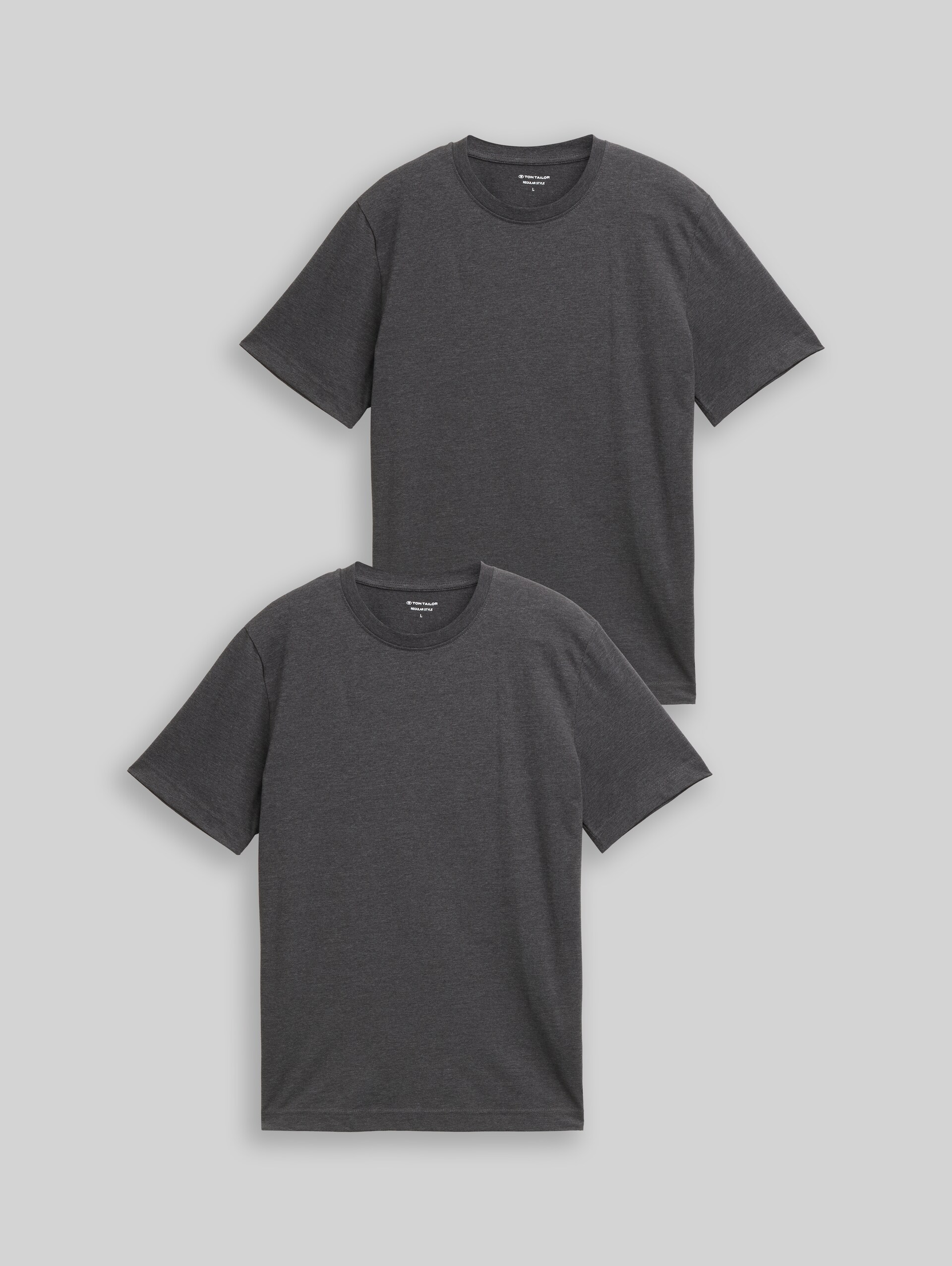Cotton T-shirts in a 2-pack - Dark Grey Melange - Front product view
