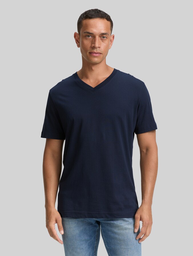 T-Shirts mit V-Ausschnitt im 2er-Pack von Men, sky captain blue