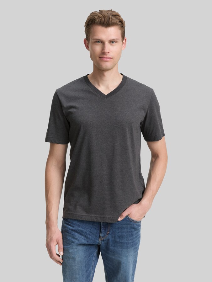 T-shirts met V-hals in een set van 2 door Men, Dark Grey Melange