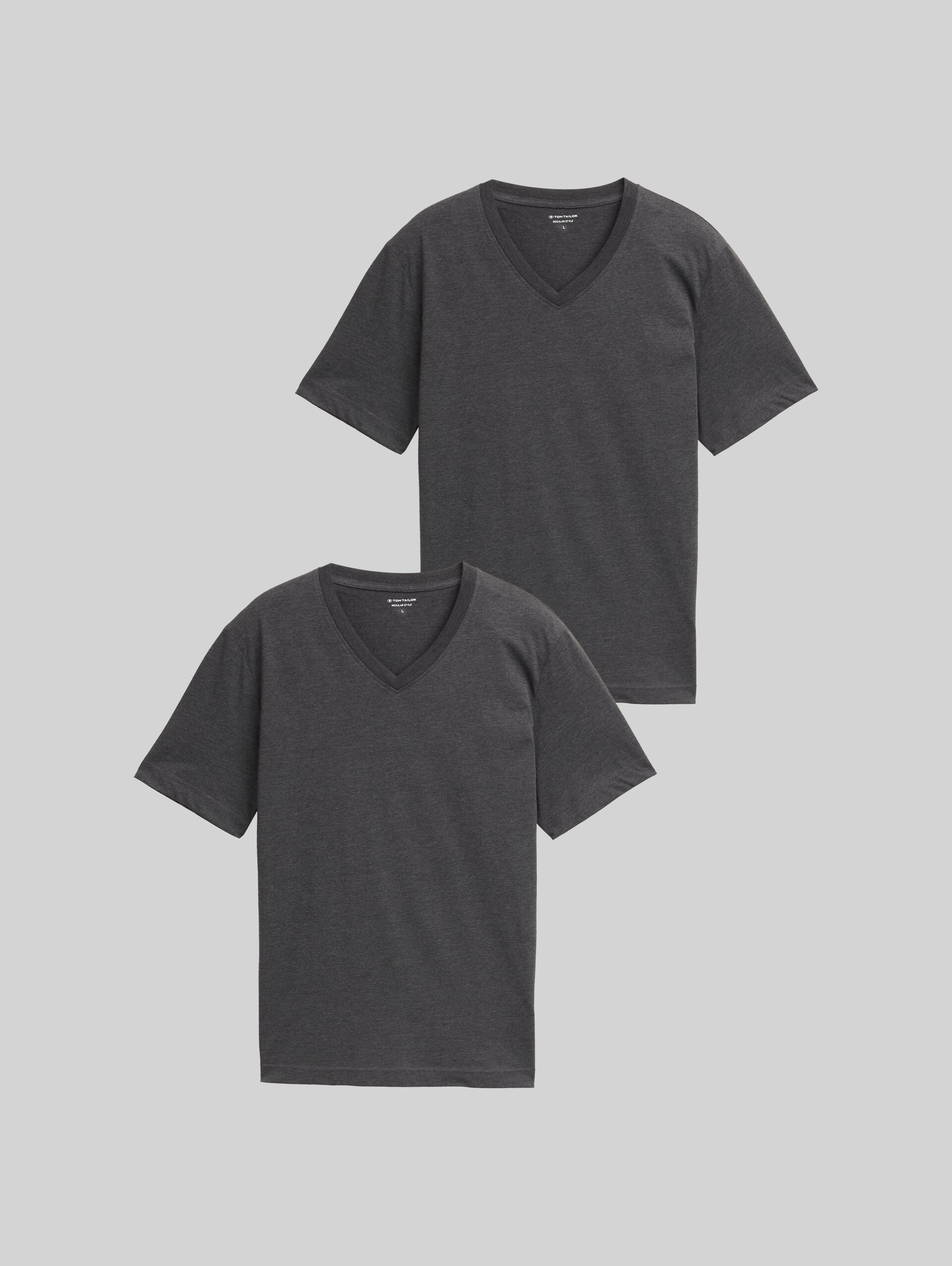 T-shirts met V-hals in een set van 2 - Dark Grey Melange - Product vooraanzicht