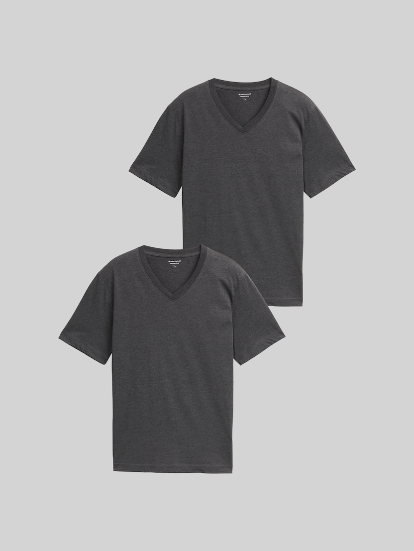 T-shirts met V-hals in een set van 2 door Men, Dark Grey Melange