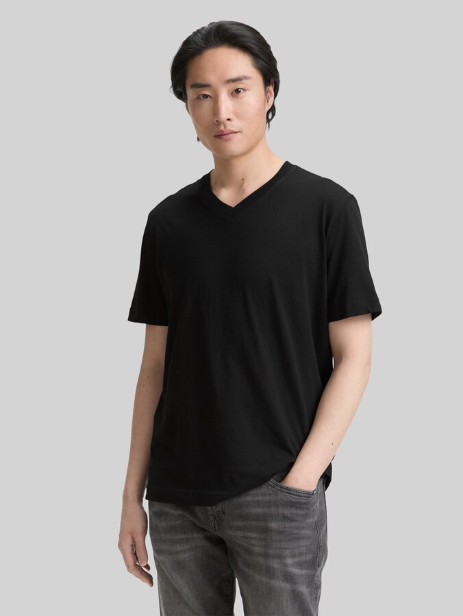 T-shirts met V-hals in een set van 2 door Men, Black