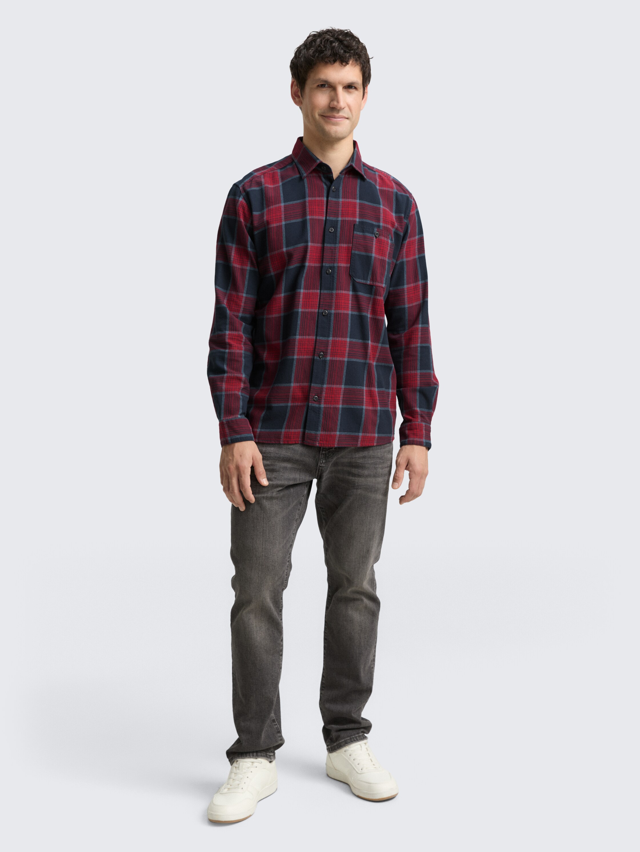 Comfort fit shirt with checked pattern - navy_red_check - 