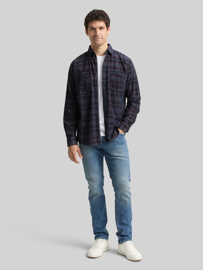 Regular Fit Cordhemd mit Karomuster von Men, navy red cord check