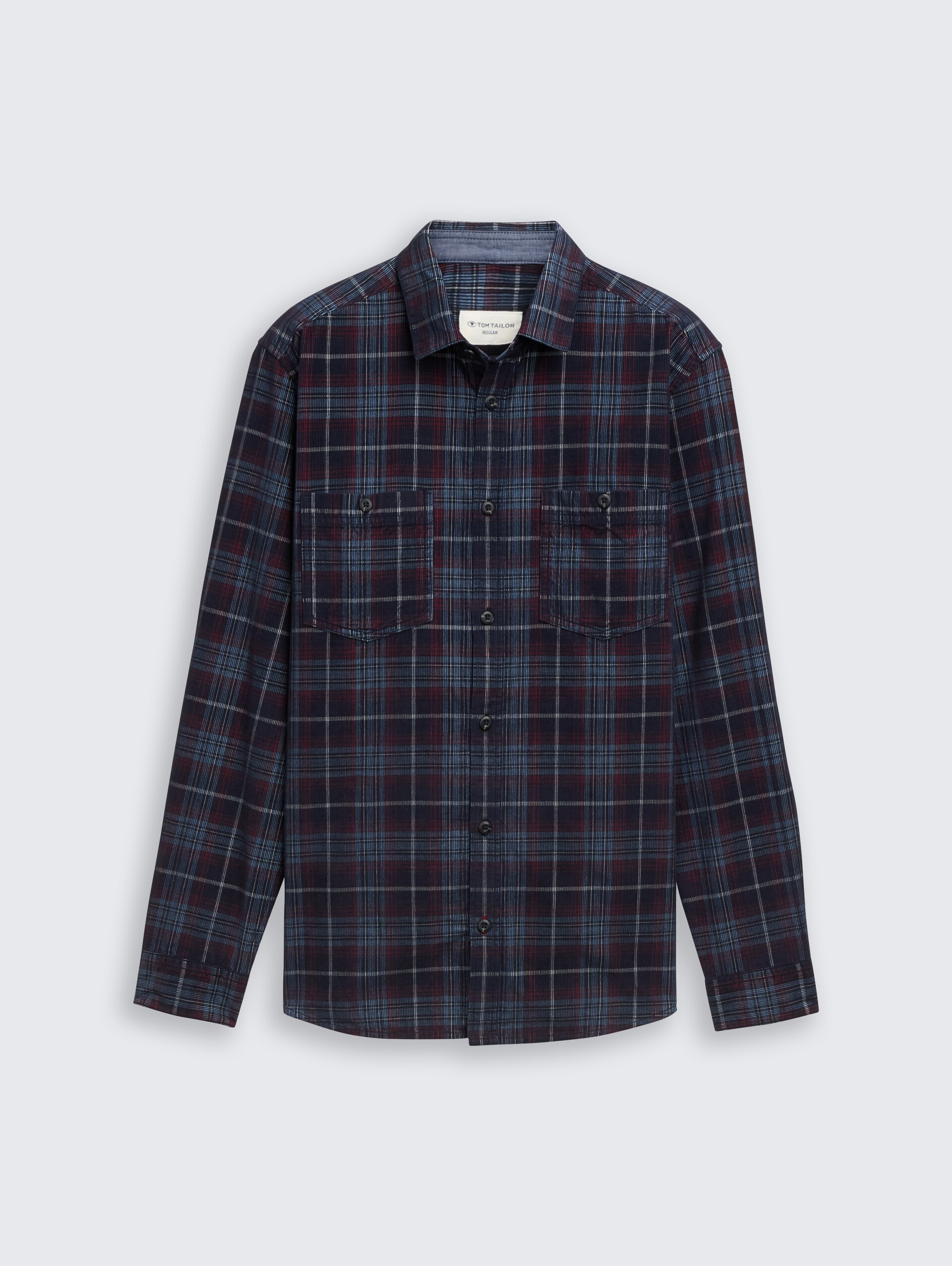 Regular Fit Cordhemd mit Karomuster - navy red cord check - Vorder-Produkt-Ansicht