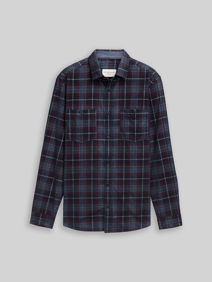 Regular Fit Cordhemd mit Karomuster von Men, navy red cord check