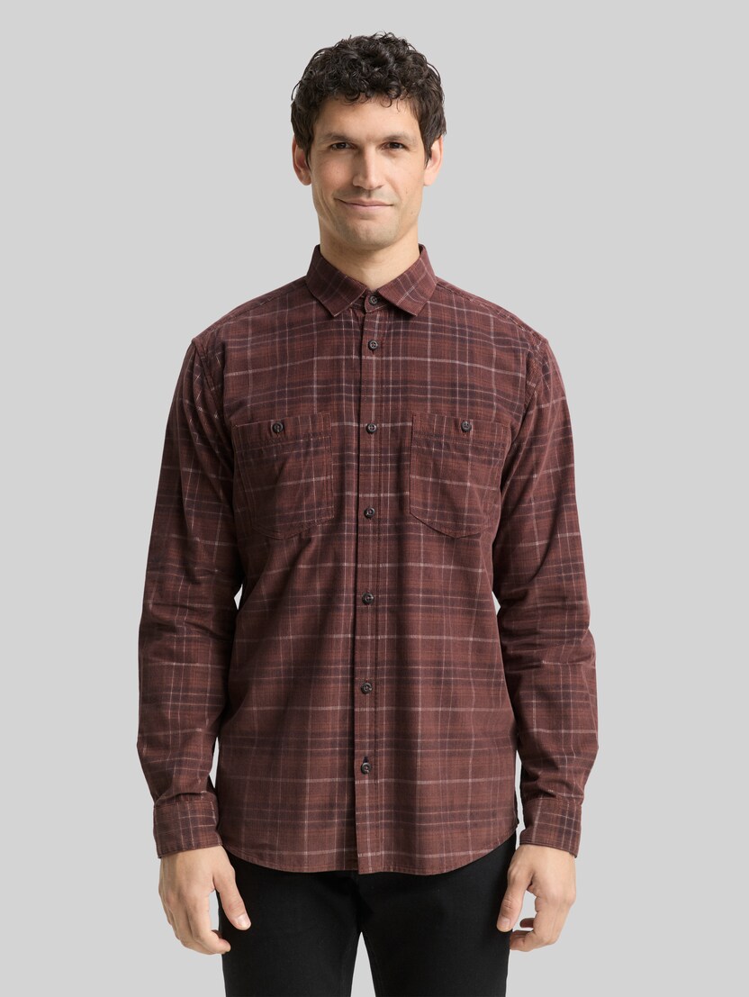 Regular Fit Cordhemd mit Karomuster von Men, brown white cord check