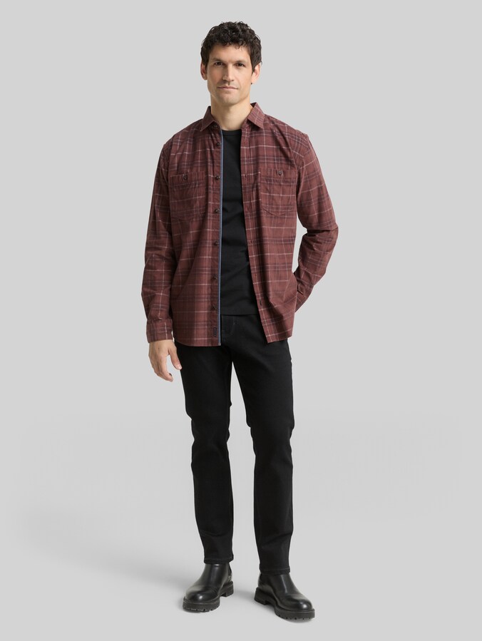 Regular fit corduroy overhemd met ruitjesmotief door Men, brown white cord check